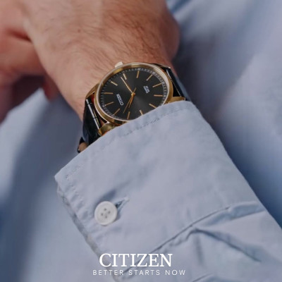 Đồng Hồ Nam Citizen Pin-Quartz Dây Da BH5002-02E - Mặt Đen (42mm)