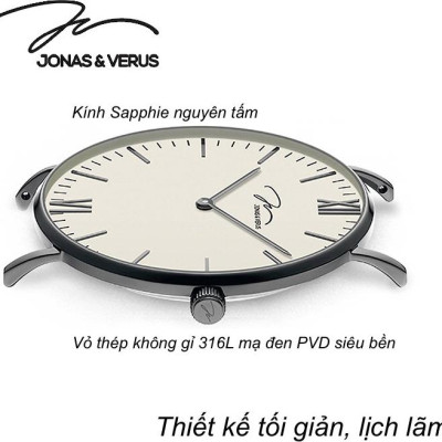 Đồng hồ đeo tay Nam hiệu JONAS & VERUS Y01646-Q3.BBXLB, Máy Pin (Quartz), Kính Sapphire, Dây da Italy