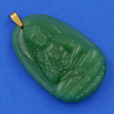 Mặt Dây Chuyền Phật A Di Đà thạch anh xanh 3.6cm MTXA7 - kèm hộp nhung - Phật bản mệnh tuổi Tuất, Hợi - Mặt size nhỏ