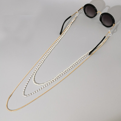 Dây chuyền đeo kính mắt 3 lớp layer phối chuỗi ngọc trai sang chảnh phụ kiện kính hot hit trend Âu Mỹ xu hướng thời trang mới