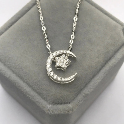 Dây Chuyền Vòng Cổ Bạc  925 Trăng Sao Đính Đá Nhân Tạo Cao Cấp Tinh Tế BẠC HIỂU MINH DMD478