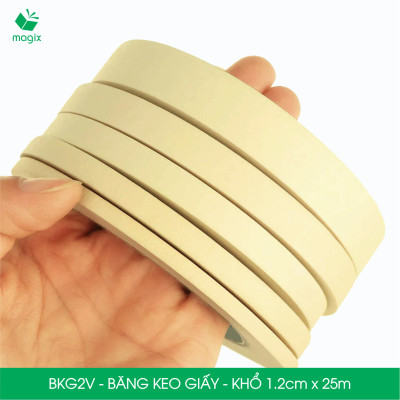 BKG2V - Block 24 cuộn băng keo giấy khổ 1.2cm x 25m - Băng dính giấy viết được, chặn màu sơn