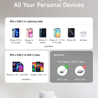 Sạc ANKER 511 Nano Pro 20W A2637 1 cổng USB-C PiQ 3.0 tương thích PD - A2637 - Hỗ trợ sạc nhanh 20W cho iPhone 13 trở lên.