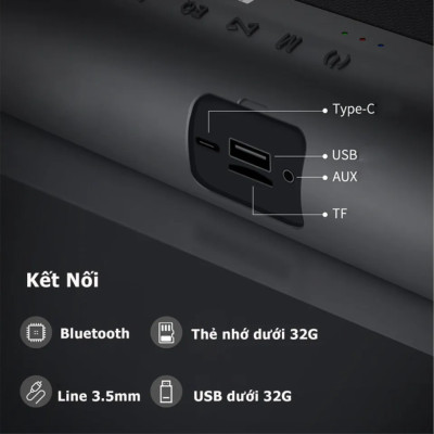 Loa Bluetooth nghe nhạc không dây 100W công suất lớn Super Bass có cổng usb, thẻ nhớ, line 3.5mm pin 10400MAH sạc Type C Chip DSP TWS lên 200W cao cấp Hàng Chính Hãng PKCB