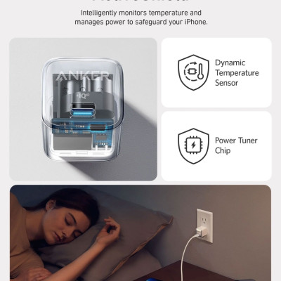 Sạc ANKER 511 Nano Pro 20W A2637 1 cổng USB-C PiQ 3.0 tương thích PD - A2637 - Hỗ trợ sạc nhanh 20W cho iPhone 13 trở lên.