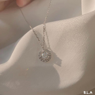 Dây chuyền nữ kèm mặt đá tròn chất liệu bằng bạc MS075d