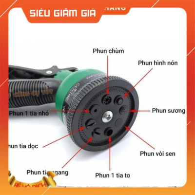 Vòi xịt rửa xe,Vòi phun nước tưới cây tăng áp thông minh 8 chế độ 815498 (cút đồng,nối đồng - dây vàng)