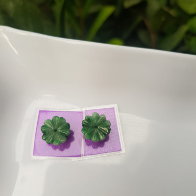 Đôi Bông Tai Hoa Mai Trái Tim kiểu mới đẹp Ngang 12mm x Dầy 3mm Đá Ngọc cẩm thạch tự nhiên xanh ngọc bóng đẹp Nữ mệnh Thủy Mộc Hỏa bọc vàng đeo rất đẹp sang ạ