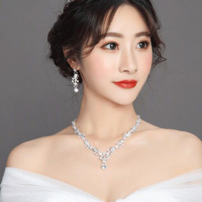 Bộ trang sức cô dâu 3 món vương miện cô dâu vòng cổ và bông tai đính đá tinh tế sang trọng