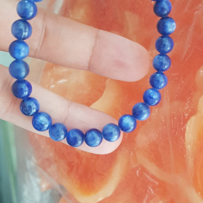 Vòng tay nữ đá  kyanite tự nhiên hay đá Sapphire nước xanh dương Đậm bóng đẹp 6mm nữ mệnh Thủy mệnh Mộc đeo ạ
