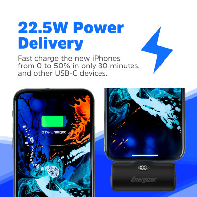 Sạc dự phòng Energizer 4,600mAh 3.6V Li-ion UE4600PQBK,Sạc nhanh PD 22.5W, bảo hành 24 tháng 1 đổi 1 - Hàng chính hãng