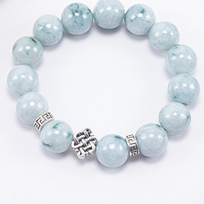 Vòng Tay Phong Thủy Nam Đá Cẩm Thạch Phỉ Thúy Phối Charm Kết Đồng Tâm Bạc (14mm) Mệnh Mộc, Hỏa Ngọc Quý Gemstones