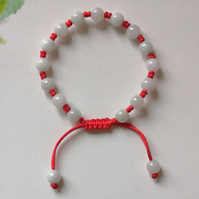 Vòng tay Nữ phong thủy gắn hạt đá mã não trắng kết dây thủ công