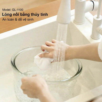 Thân nồi lò nướng thủy tinh, 12-17 lít, đầu lò 1300w, khay, vỉ nướng, chân nhựa, vành inox, hàng chính hãng Gali