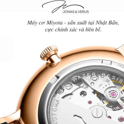 Đồng hồ đeo tay Nam hiệu JONAS & VERUS Y01562-A0.PPBLB, Máy Cơ (Automatic), Kính Sapphire chống trầy xước, Dây da Italy