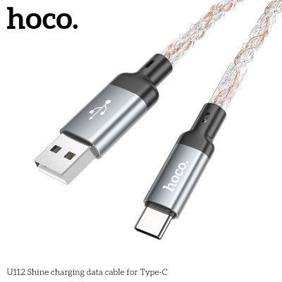 Cáp Sạc Nhanh Dành Cho Hoco U112 Shine 3A Đèn Led Đổi Màu Cổng Type C Dây Dài 1M Hàng Chính Hãng