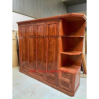 Tủ Áo 4 Cánh Kệ Trang Trí Gỗ Hương Đá