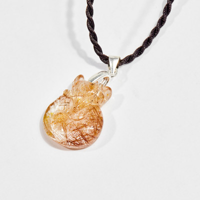 Dây chuyền phong thủy đá thạch anh tóc vàng hồ ly 9 đuôi 2cm mệnh thủy , kim - Ngọc Quý Gemstones