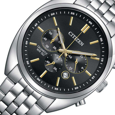 Đồng Hồ Citizen Nam Dây Kim Loại Pin (Quartz) AN8210-56E (42mm) - Mặt Đen