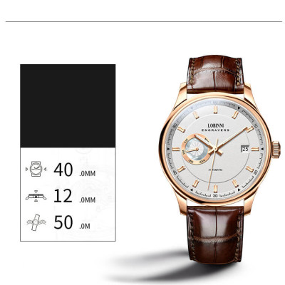 Đồng hồ nam chính hãng Lobinni No.17017-2 BH 24T, Kính sapphire nguyên khối chống xước, chống nước 50m, dây da cao cấp