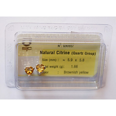 Bông tai nữ đá citrine thạch anh vàng tự nhiên 6mm mài giác trái tim