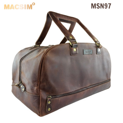 [Túi Da Thật Du Lịch Macsim MSN97 màu nâu – Da Bò Nguyên Miếng | Cổ Điển – Thủ Công – Chính Hãng]