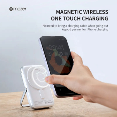 Pin Dự Phòng Không Dây MAZER MagAir16 10000mAh Smallest Có Nam Châm Từ Tính Đèn Tích Hợp Chân Đứng Bảo Hành 2 Năm Hàng Chính Hãng