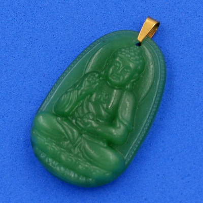 Mặt Dây Chuyền Phật A Di Đà thạch anh xanh 3.6cm MTXA7 - kèm hộp nhung - Phật bản mệnh tuổi Tuất, Hợi - Mặt size nhỏ