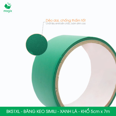 BKS1XL - 3 cuộn băng keo Simili khổ 5cm x 7m - Xanh lá - Băng dính dán gáy sách, đóng cuốn