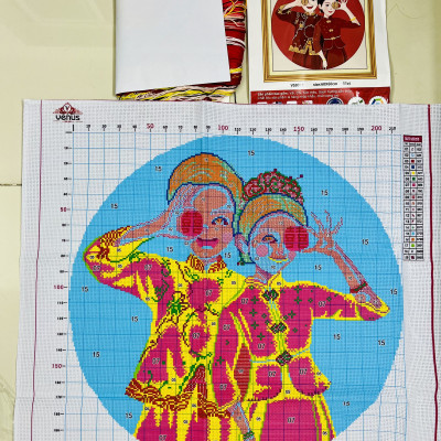 Tranh thêu kín cô dâu chú rể vs8018, kích thước 60x60cm