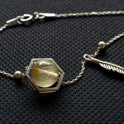 Vòng Tay Phong Thủy Thạch Anh Tóc Vàng Thiên Nhiên mix Bạc 925, Mạng Thổ - Kim, Món Qùa Trang Sức  Phong Thủy May Mắn Ý Nghĩa  LT002 BlackMount