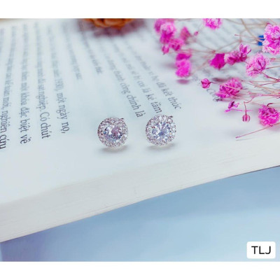 Bông tai bạc nụ đá đúc chốt ren xoắn cao cấp chất liệu bằng bạc s925 SA089a