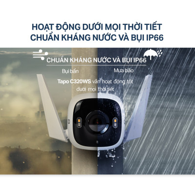 Camera Wifi Ngoài trời TP-Link Tapo C320WS - Độ phân giải 2K 4MP, Chống chịu thời tiết IP66, Có màu ban đêm, Còi báo động - HÀNG CHÍNH HÃNG