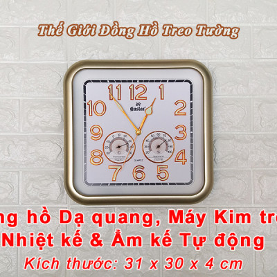 Đồng Hồ Treo Tường EASTAR Cao Cấp Có DẠ QUANG Và NHIỆT ẨM KẾ CƠ (Không Dùng Pin) - Máy Kim Trôi - SỐ NỔI 3D - Hình Vuông Mặt Trắng - Tặng Pin Maxell