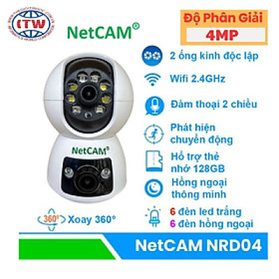 Camera WIFi NetCAM NRD02 4MP Ống Kính Kép (2MP + 2MP), Xoay 360 Độ, Đàm Thoại 2 Chiều, Theo Dõi Chuyển Động - Hàng chính hãng
