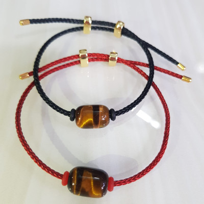 Vòng tay phong thủy charm hạt lu thống đá mắt hổ tự nhiên vàng nâu bóng đẹp Phối với dây đeo tay màu đen hoặc đỏ bất kỳ ạ Vòng tay may mắn hợp nữ mệnh thổ mệnh kim mệnh thủy ạ