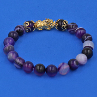 Vòng đeo tay Thạch Anh Tím Sọc 8 ly - cẩn Tỳ Hưu Phong Thủy inox vàng VTAISTHHKV8 - hợp mệnh Hỏa, mệnh Thổ