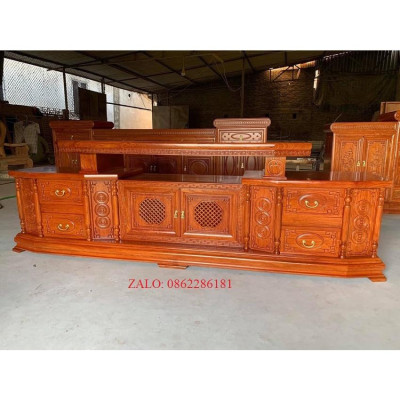 kệ tivi vát gỗ hương đá 2m4