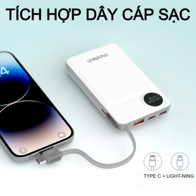 Pin dự phòng Magnetic 3in1 công suất 22.5W Choetech B696 dung lượng 20000mAh tích hợp cáp iP và Type C (Hàng chính hãng)