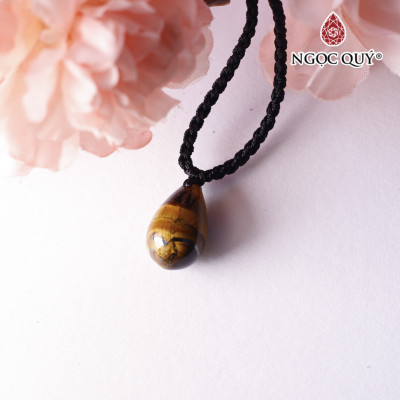 Mặt dây chuyền hình giọt nước đá mắt hổ vàng nâu 10x16mm mệnh thổ, kim - Ngọc Quý Gemstones
