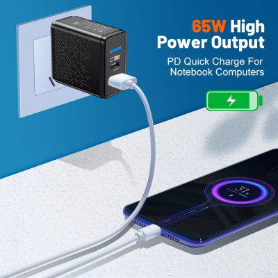 Củ sạc nhanh Elough PD65W cho điện thoại, máy tính bảng gồm 1 cổng USB-A 3.0 và 1 cổng Type-C, hàng nhập khẩu