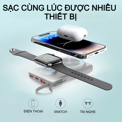 Pin dự phòng Magnetic 3in1 công suất 22.5W Choetech B696 dung lượng 20000mAh tích hợp cáp iP và Type C (Hàng chính hãng)