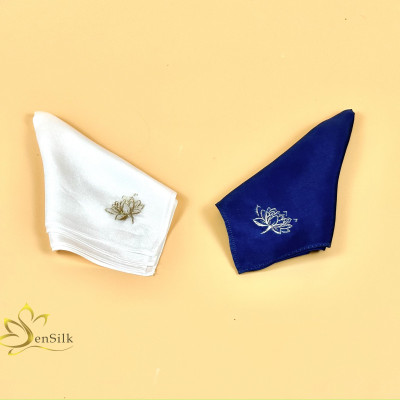 Handkerchief Hand Embroidery 100% Silk - SET 2 CÁI Khăn Tay Thêu SenSilk 35x35cm - Quà Tặng Handmade - Khăn Lụa Tơ Tằm Việt Nam