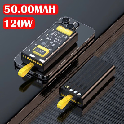 Pin Sạc Dự Phòng 50000mah Tặng cáp sạc nhanh PD 22.5w Trong Suốt Có đồng hồ Hiển Thị Thông Số Sạc Hàng Nhập Khẩu