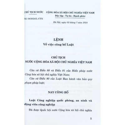 Sách - Luật Công Nghiệp Quốc Phòng, An Ninh Và Động Viên Công Nghiệp Năm 2024 - NXB Chính Trị Quốc Gia