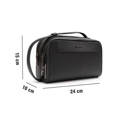 Ví Cầm Tay Túi Xách Da Nam GENCE RB10 Da Bò Khóa Vân Tay Cao Cấp Màu Đen