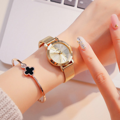 Đồng Hồ Nữ Julius Hàn Quốc JA732D Dây Thép Mesh Thời Thượng Vàng Ánh Kim