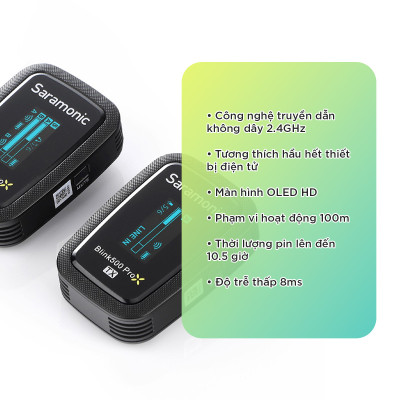 Micro Thu Âm Không Dây Saramonic Blink500 ProX B1 - Công Nghệ 2.4GHz - Độ Trễ 8ms - Hàng Chính Hãng