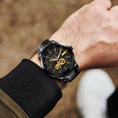 Đồng hồ nam chính hãng Lobinni L5015-1 ,Kính sapphire chống xước,Chống nước 50m,bảo hành 24 tháng,Máy cơ(Automatic,dây da đen xịn,máy lộ cơ