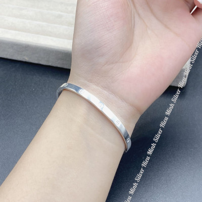 Lắc Tay Nữ Bạc Ta Nguyên Chất S99 Tròn Trơn Sang Trọng BẠC HIỂU MINH LTU631